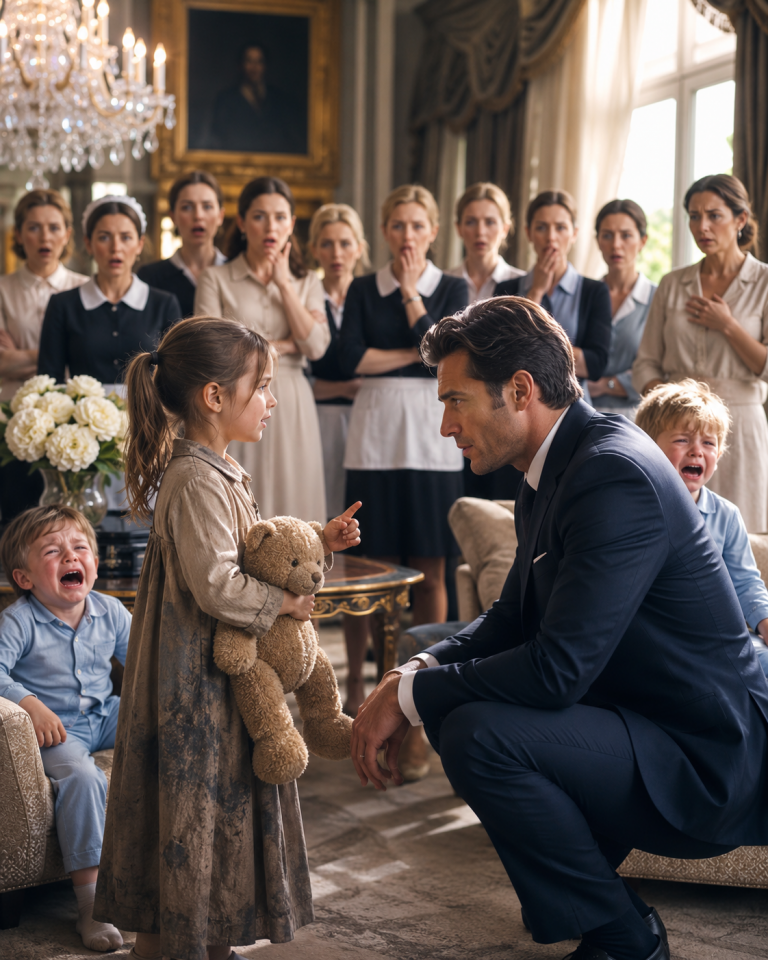 Twelve Nannies Couldn’t Calm the Billionaire’s Twins—Then the Maid’s Little Daughter Spoke the Exact Words His Late Wife Left Behind