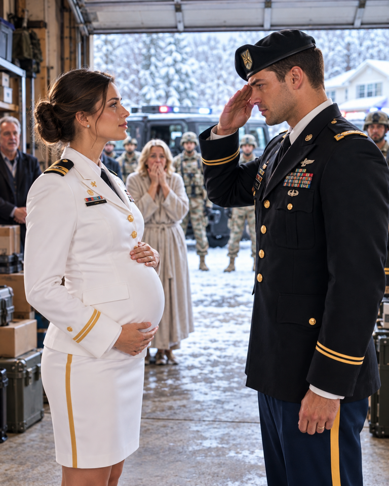 My family forced me, five months pregnant and grieving my husband, into a freezing garage on Thanksgiving morning—then a soldier stepped out of a convoy, saluted me, and said, “Colonel Ellison.”